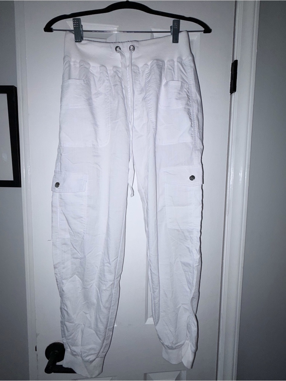 White Women's Cargo Jogger Pants with Drawstring Waist